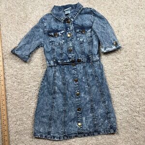 Little Lass Kids Girls Denim Jean Dress Acid Wash Button Front Belted Size 10